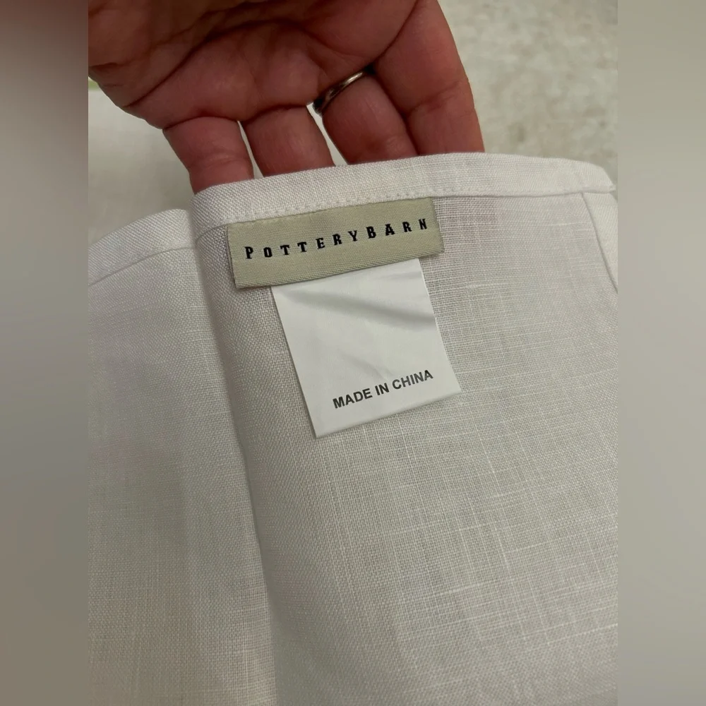Pottery Barn White Linen Ribbon Guest Towel Set of Two NWT